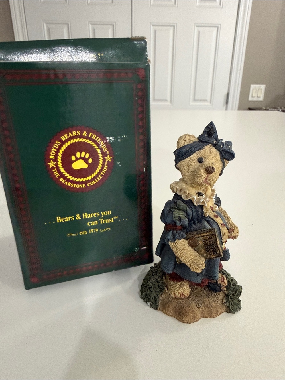Boyds Bears & Friends Pregnant Bear Figurine in Navy Outfit